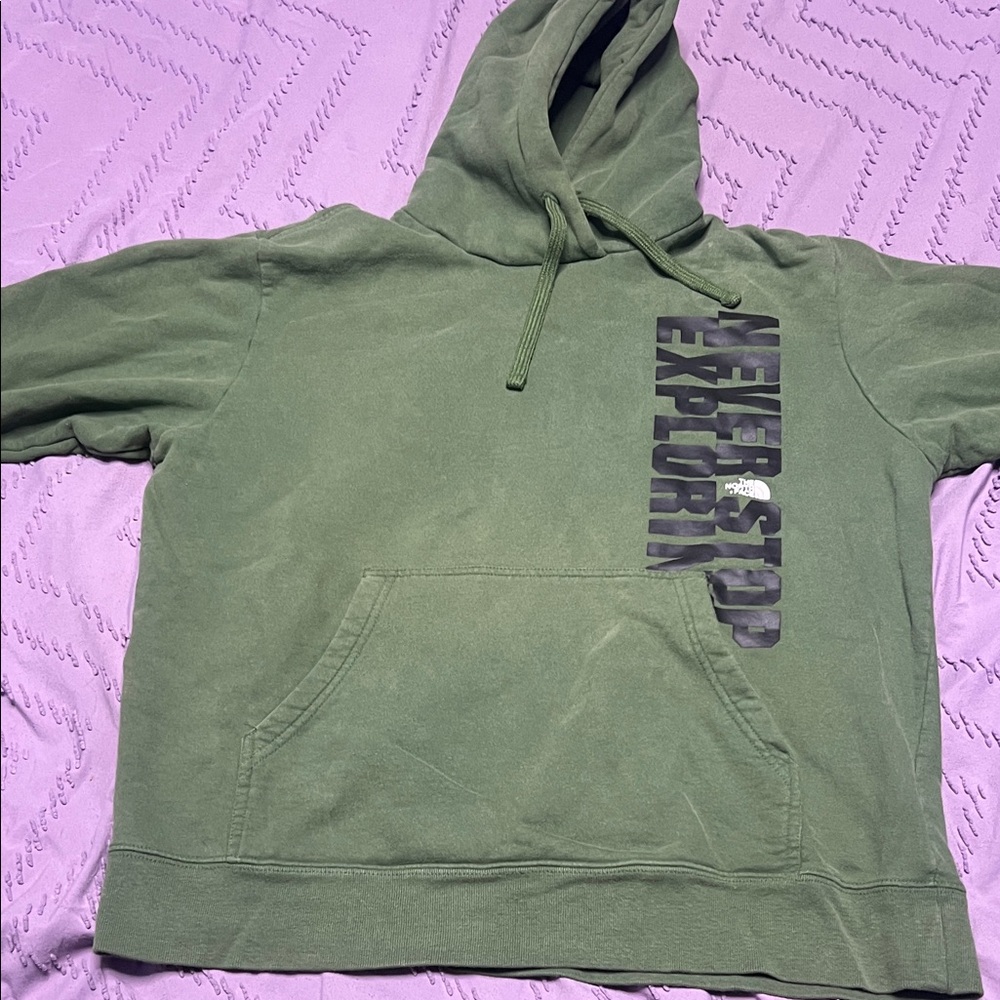 The North Face Olive Hoodie with Bold Text